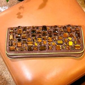Bejeweled Bronze Leather Clutch